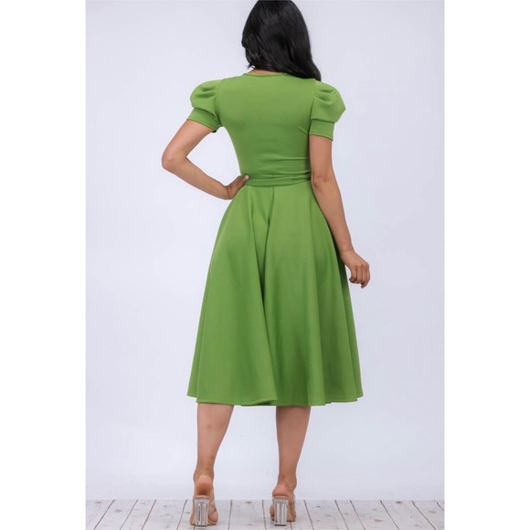 Puff Sleeve Cocktail Dress, Sizes 1X - 3X (Kelly Green) - Picture 6 of 7